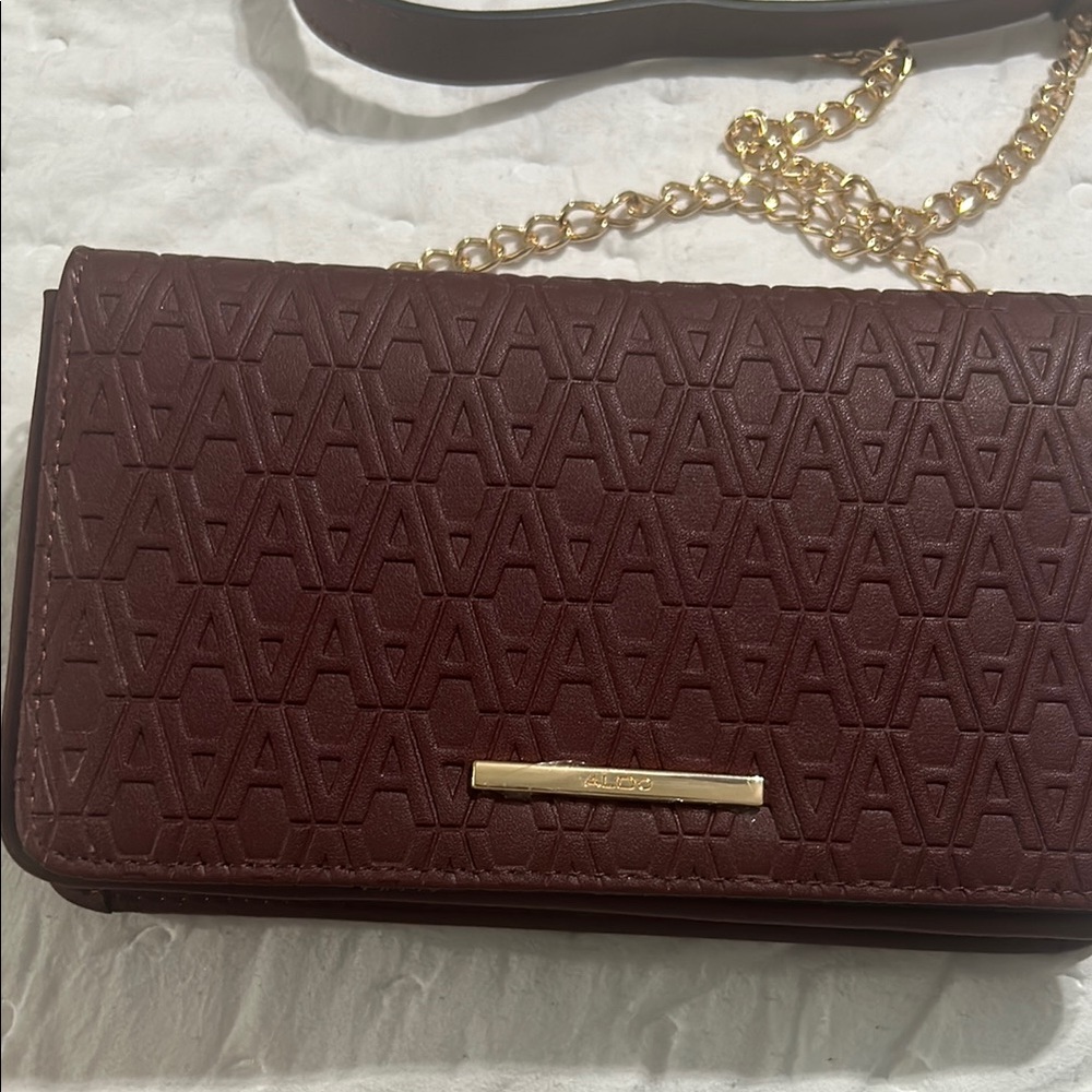 Brown Clutch with Embossed Texture and Gold Hardware Aldo